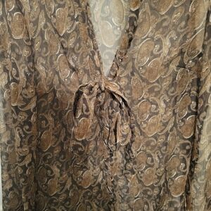 Sheer Paisley Tie-Front Blouse